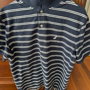 Nautica Men's Polo Shirt in Navy and White Stripes